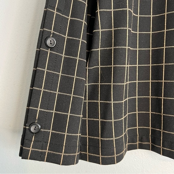 J jill Ponte Knit Windowpane Top Black Camel Boatneck Button Sleeve Size M - Picture 4 of 11